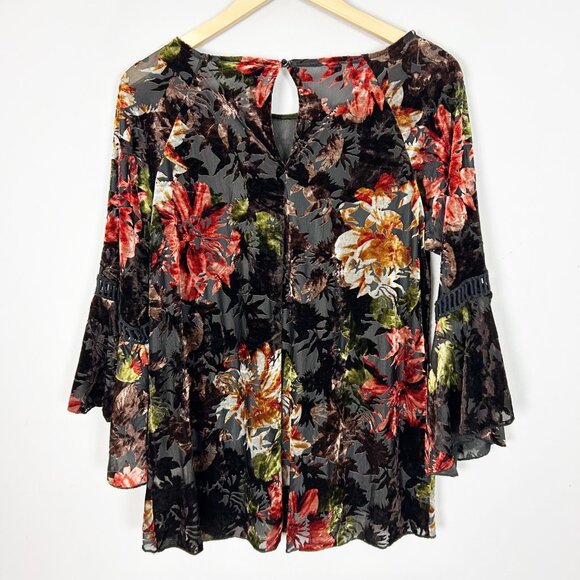 Floral Velvet Burnout Top Boho Whimsigoth Fairy Grunge Size Large Women's - Picture 4 of 5